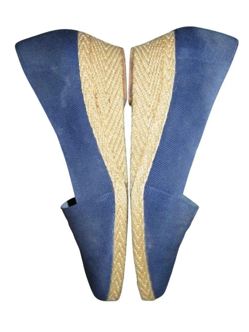 André Assous Blue Khloe Woven Italian Leather Espadrille Wedges size 6.5